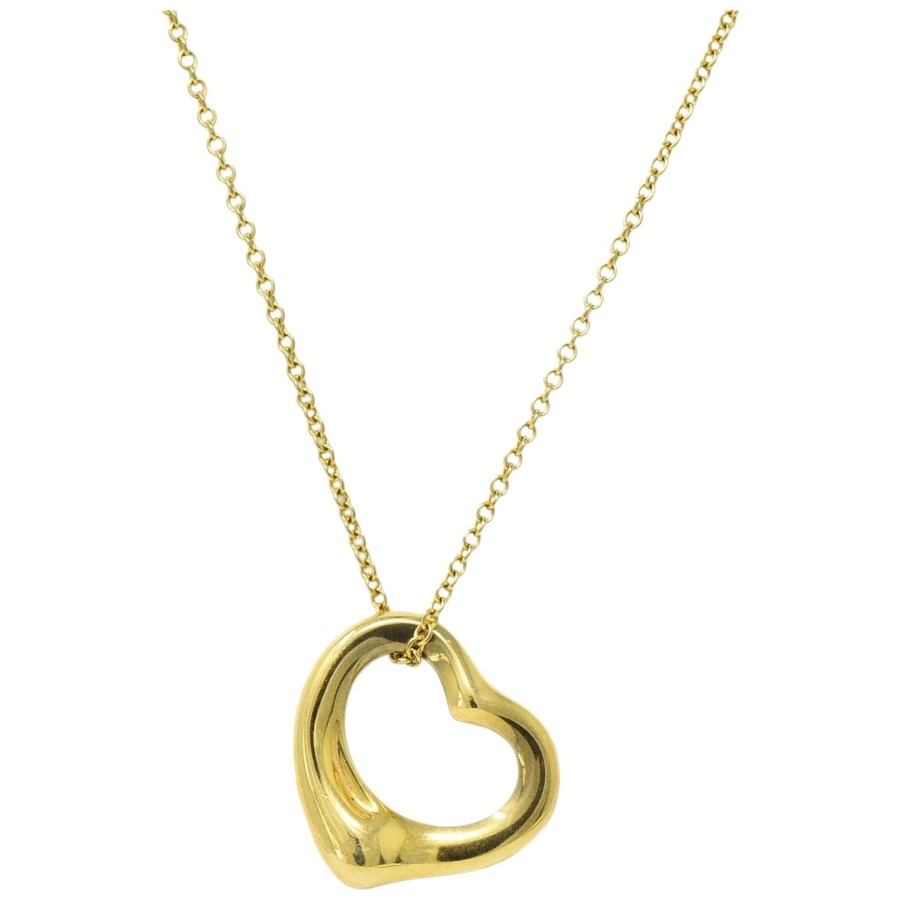 Tiffany & Co Elsa Peretti 18 Karat Gold Open Heart Necklace Wilson's Estate Jewelry