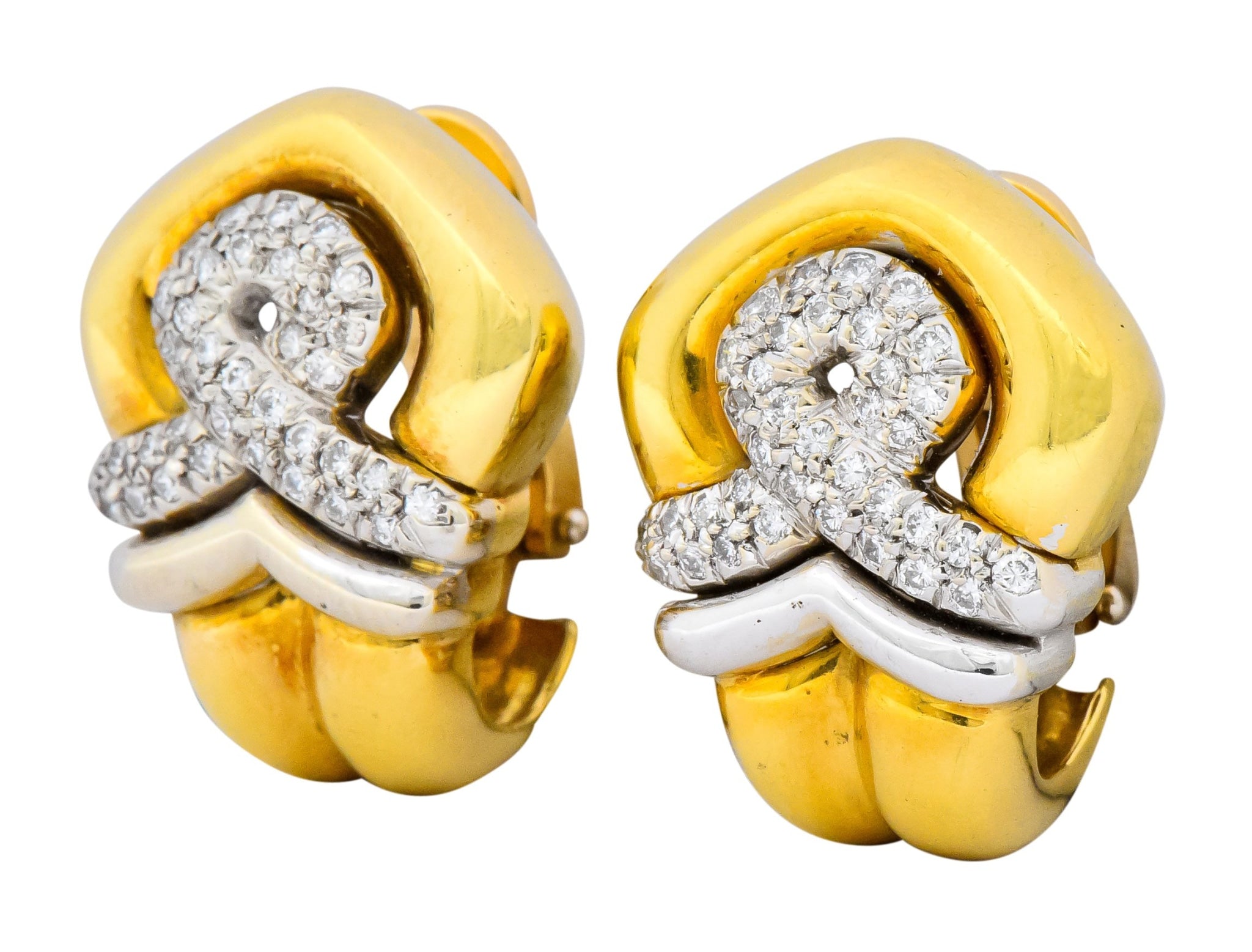 Tiffany & Co. Faraone 1.10 CTW Diamond 18 Karat Two-Tone Gold Ear-Clip Earrings - Wilson's Estate Jewelry