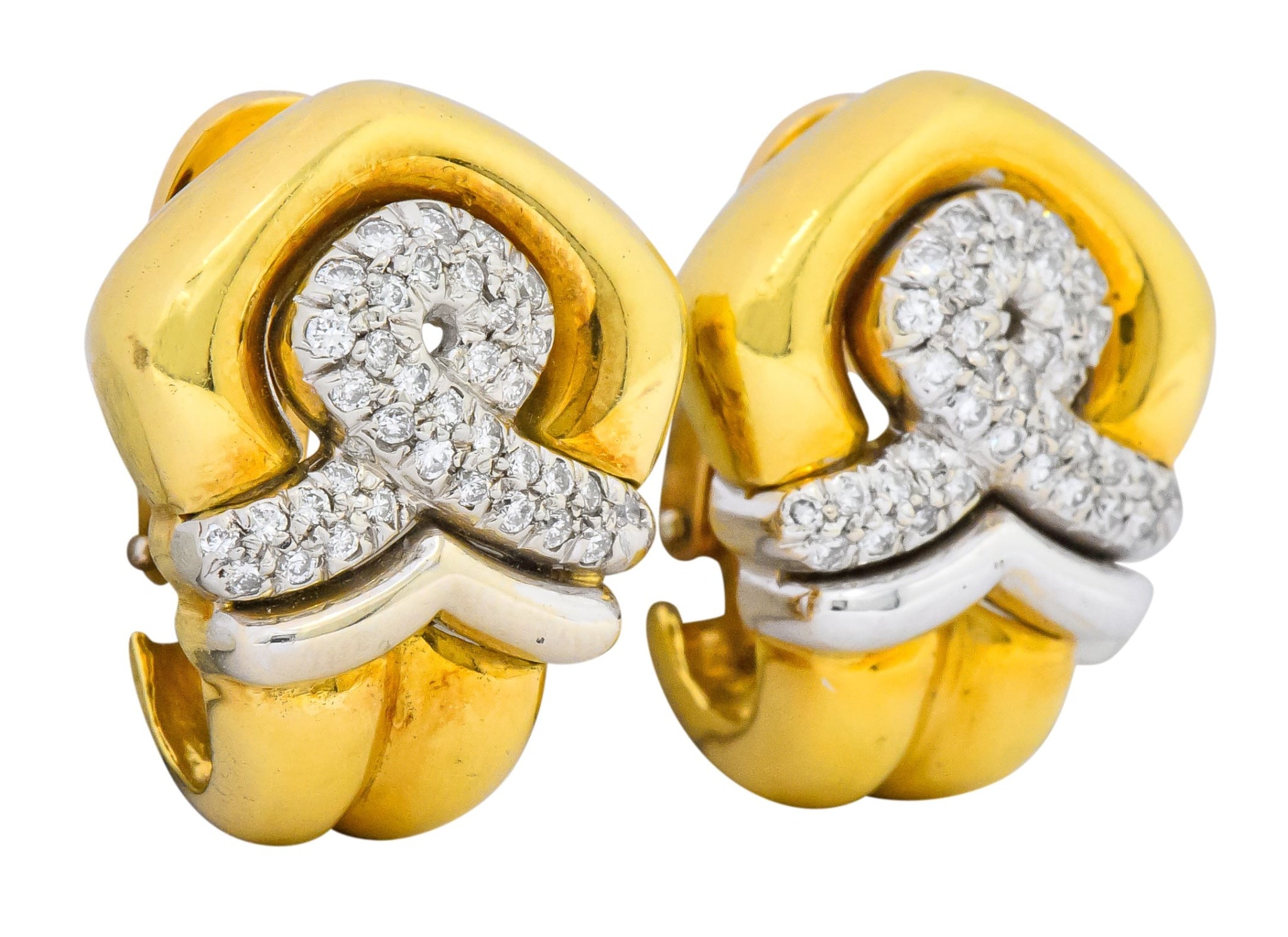 Tiffany & Co. Faraone 1.10 CTW Diamond 18 Karat Two-Tone Gold Ear-Clip Earrings - Wilson's Estate Jewelry