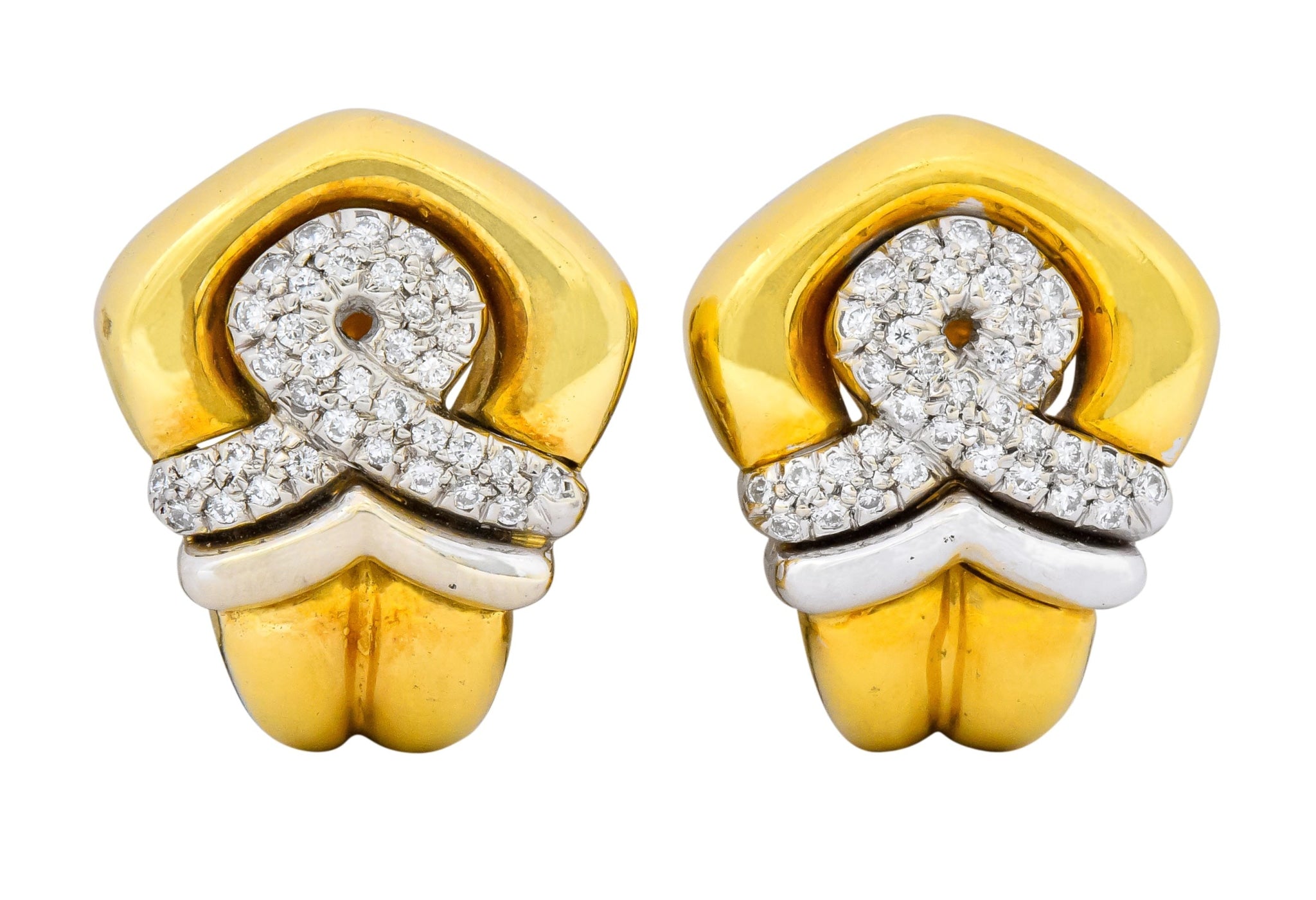 Tiffany & Co. Faraone 1.10 CTW Diamond 18 Karat Two-Tone Gold Ear-Clip Earrings - Wilson's Estate Jewelry