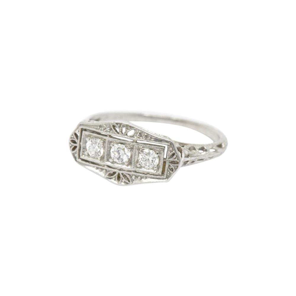 Tiffany & Co. Old European Diamond Platinum Panel Alternative Engagement Ring Wilson's Estate Jewelry