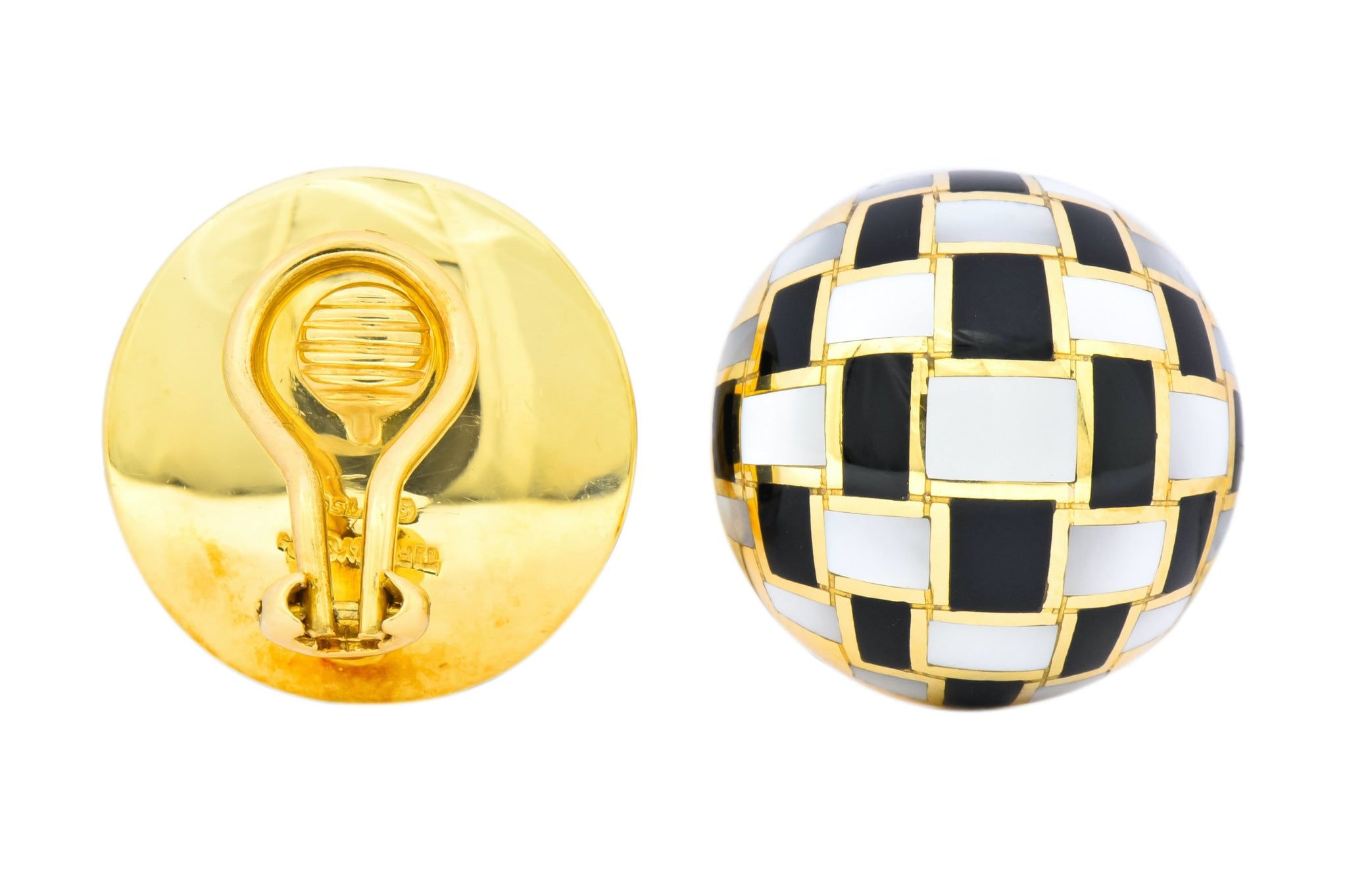 Tiffany & Co. Onyx Mother-of-Pearl 18 Karat Gold Checkerboard Ear-Clip Earrings - Wilson's Estate Jewelry