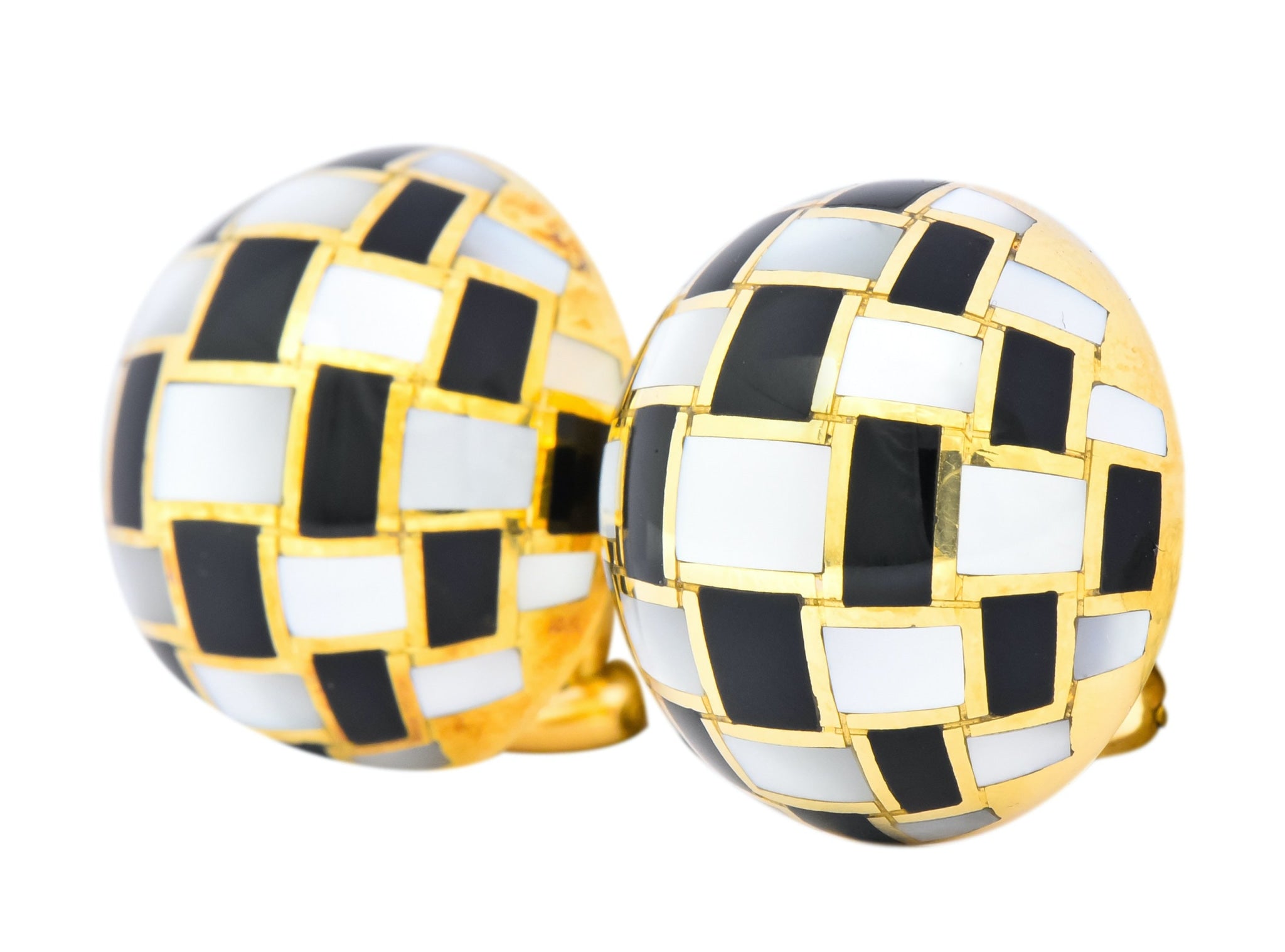 Tiffany & Co. Onyx Mother-of-Pearl 18 Karat Gold Checkerboard Ear-Clip Earrings - Wilson's Estate Jewelry