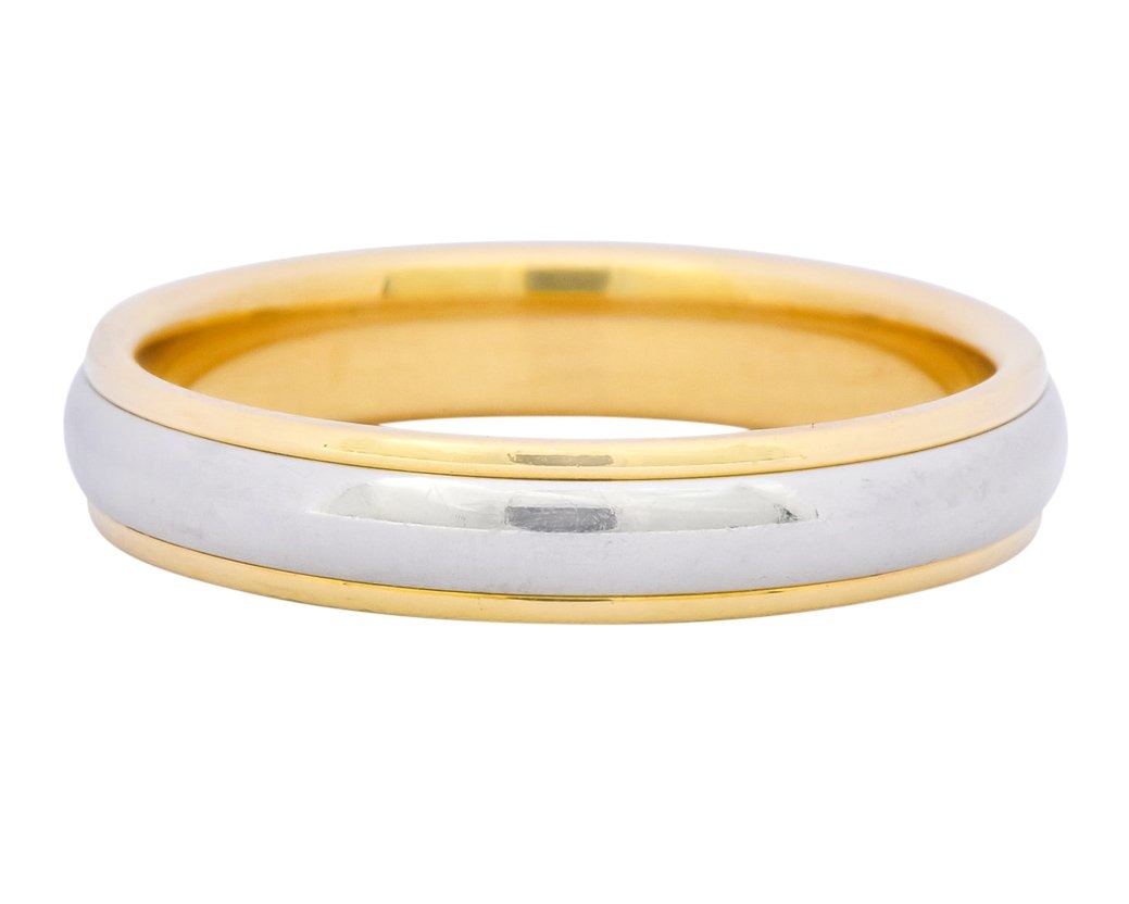 Tiffany & Co. Platinum 18 Karat Gold Two-Tone Wedding Band Unisex Stacking Ring - Wilson's Estate Jewelry