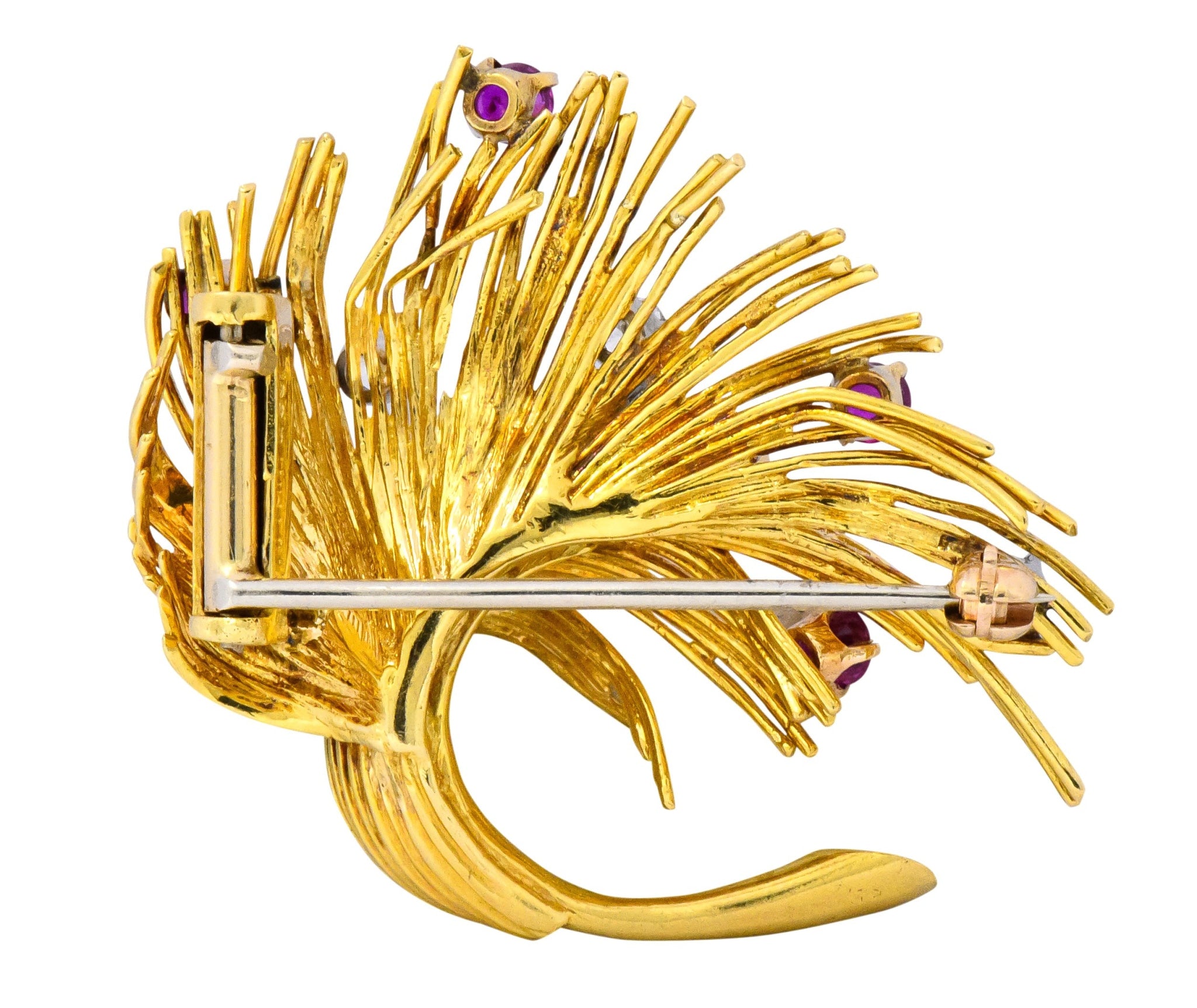 Tiffany & Co. Retro 1.70 CTW Diamond Ruby 18 Karat Gold Spray Brooch - Wilson's Estate Jewelry