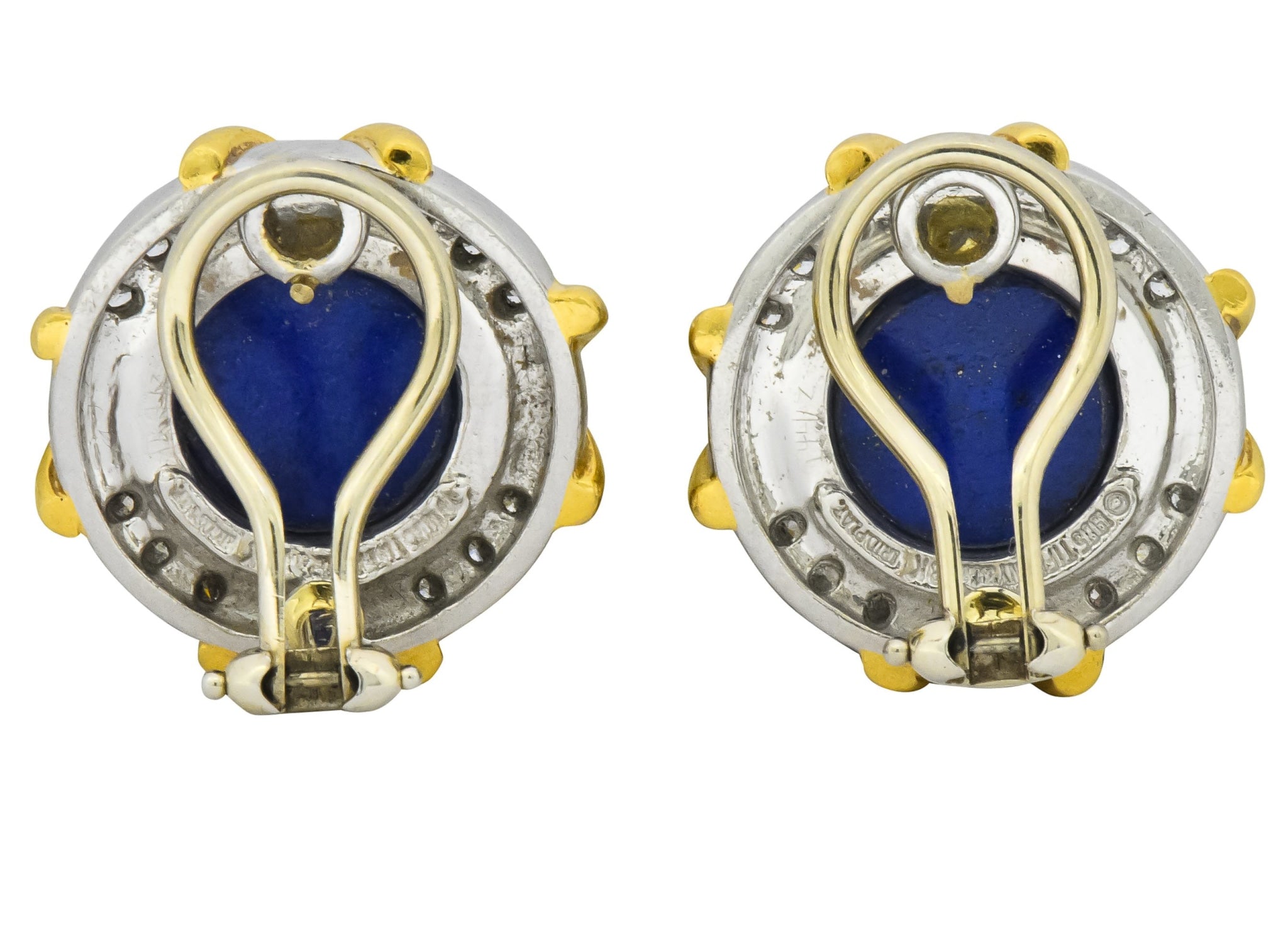 Tiffany & Co. Retro 1985 1.23 CTW Blue Lapis Diamond Platinum 18 Karat Gold Ear-Clip Earrings - Wilson's Estate Jewelry