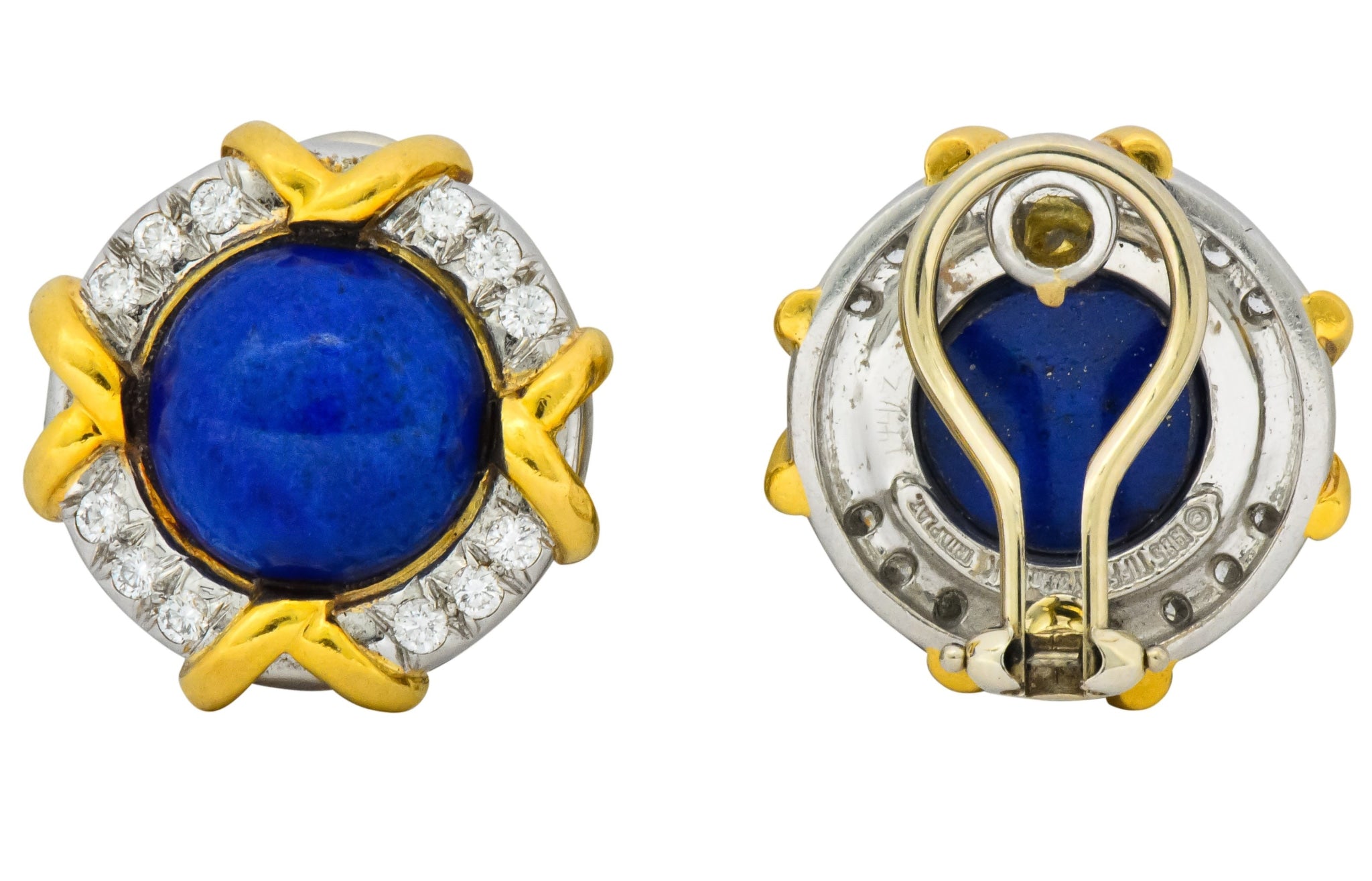 Tiffany & Co. Retro 1985 1.23 CTW Blue Lapis Diamond Platinum 18 Karat Gold Ear-Clip Earrings - Wilson's Estate Jewelry