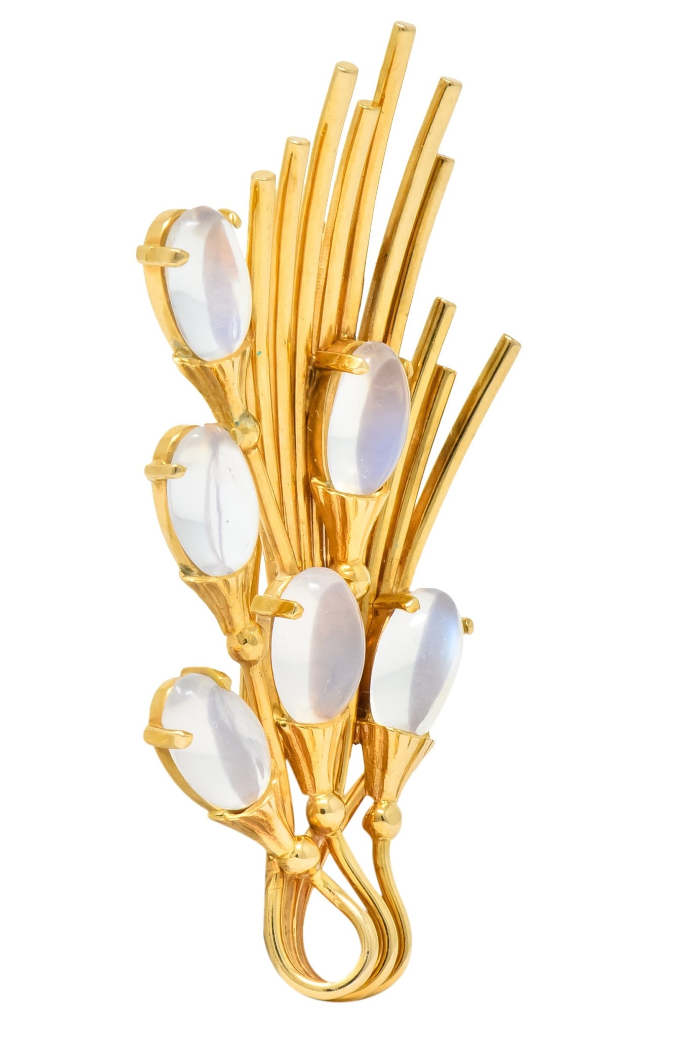 Tiffany & Co. Retro Moonstone 14 Karat Gold Cattail Brooch - Wilson's Estate Jewelry