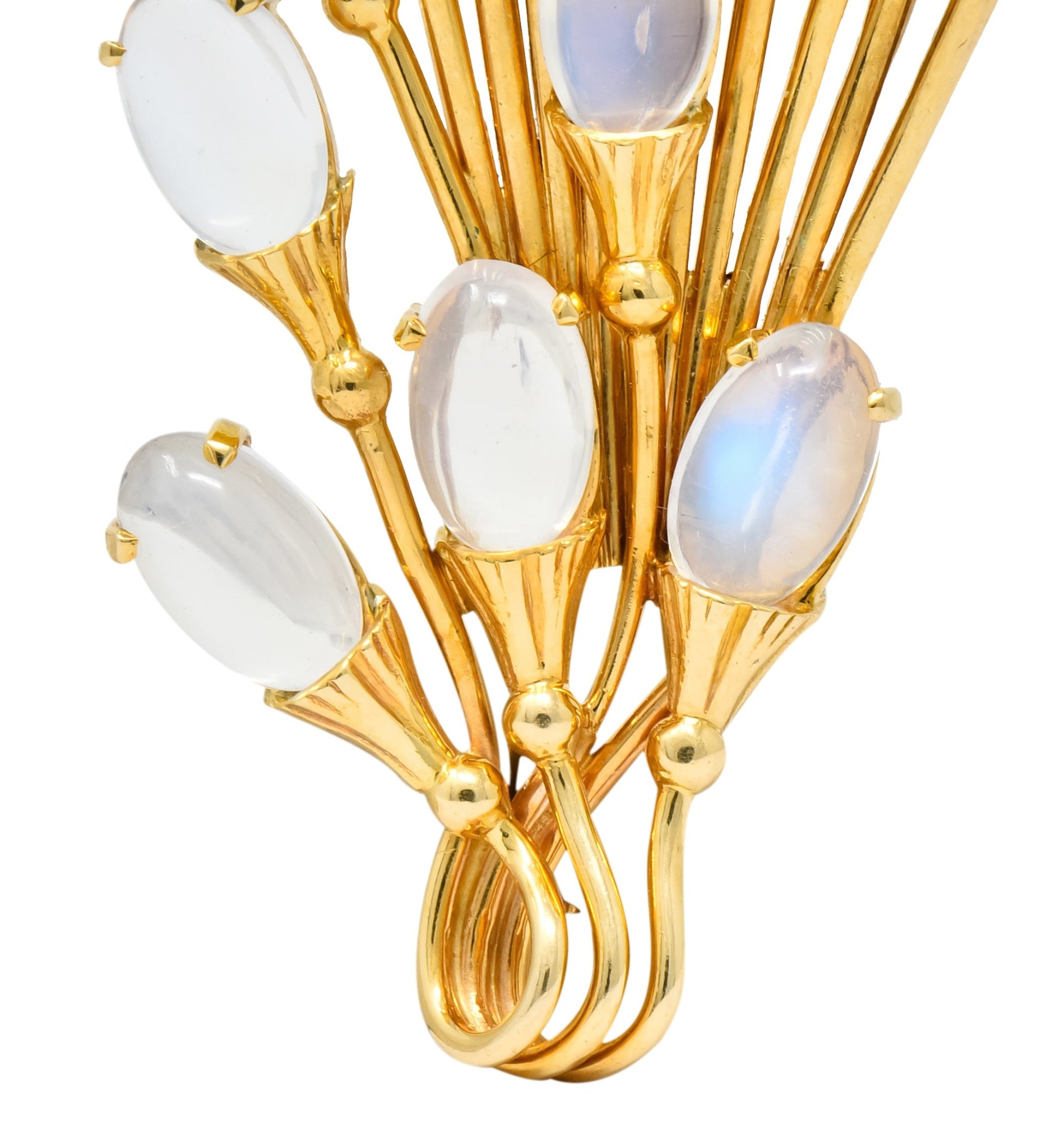 Tiffany & Co. Retro Moonstone 14 Karat Gold Cattail Brooch - Wilson's Estate Jewelry