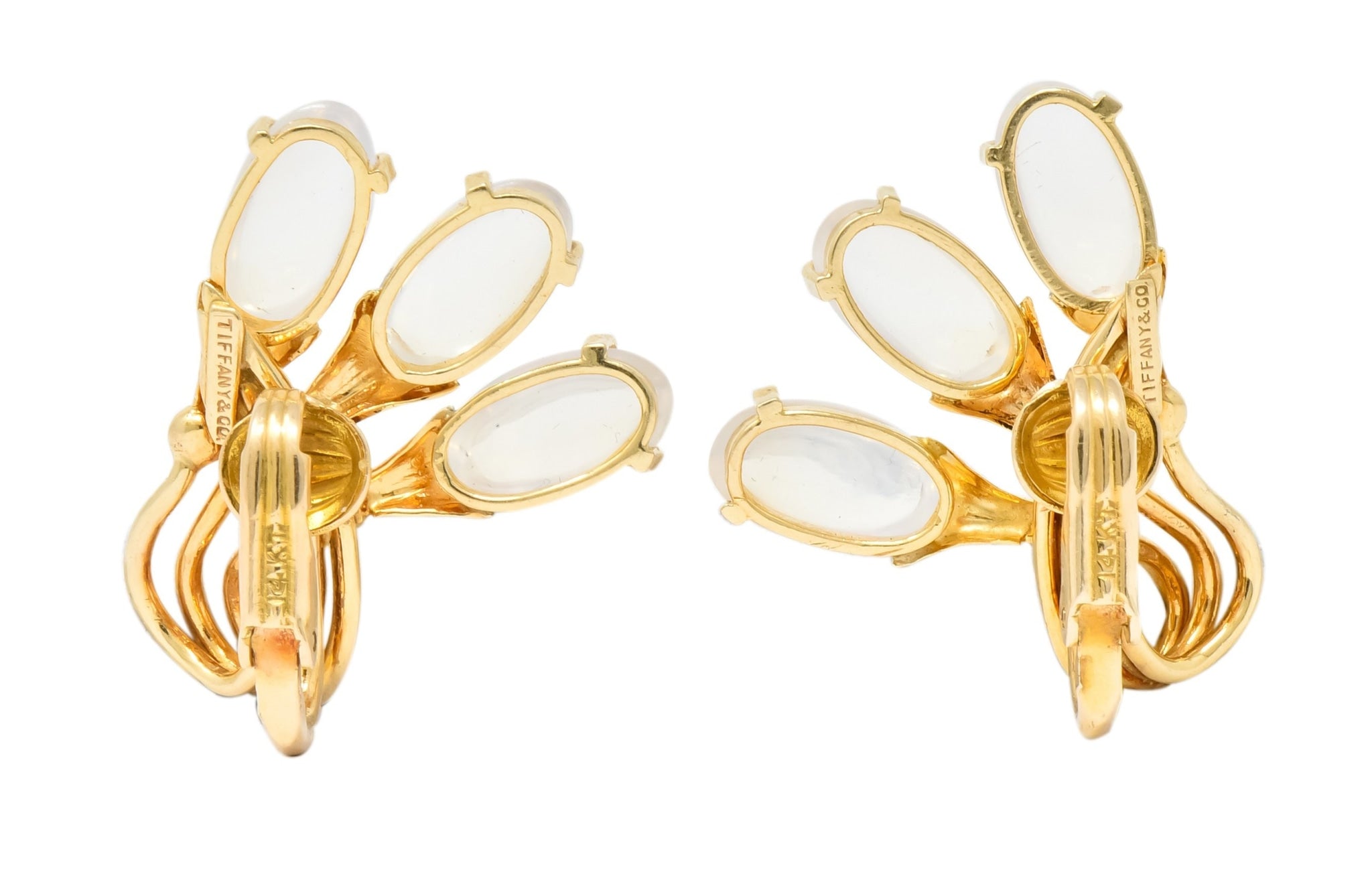 Tiffany & Co. Retro Moonstone 14 Karat Gold Cattail Ear-Clip Earrings - Wilson's Estate Jewelry