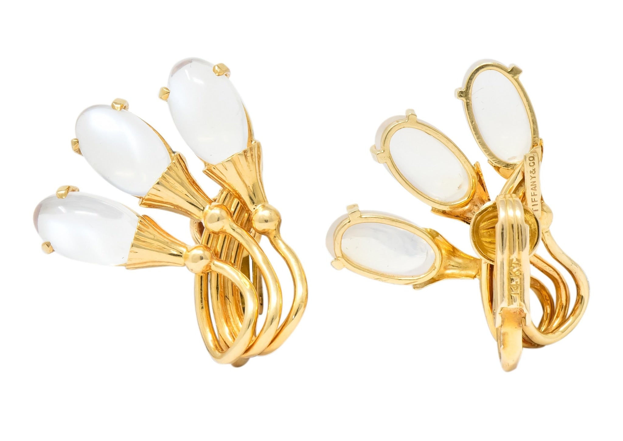 Tiffany & Co. Retro Moonstone 14 Karat Gold Cattail Ear-Clip Earrings - Wilson's Estate Jewelry