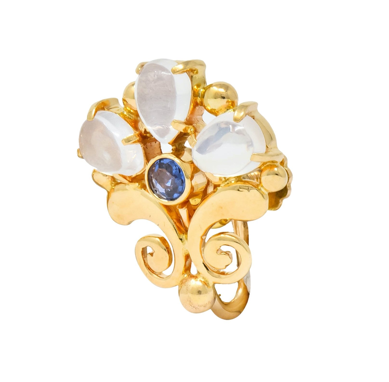 Tiffany & Co. Retro Moonstone Sapphire 14 Karat Gold Screwback Earrings - Wilson's Estate Jewelry