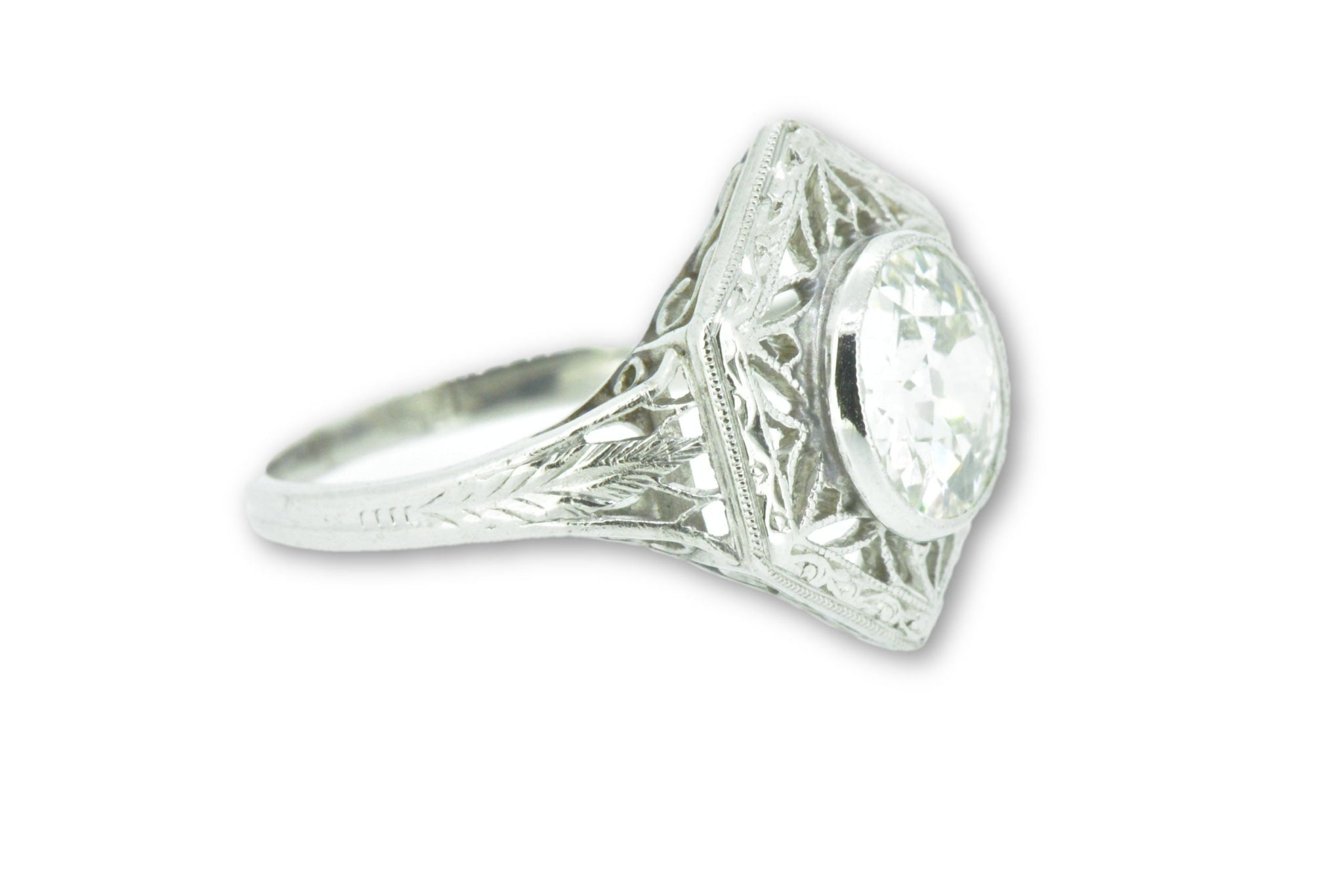 Unique Art Deco 1.19 Carats Old European Diamond Platinum Alternative Ring GIA Wilson's Estate Jewelry