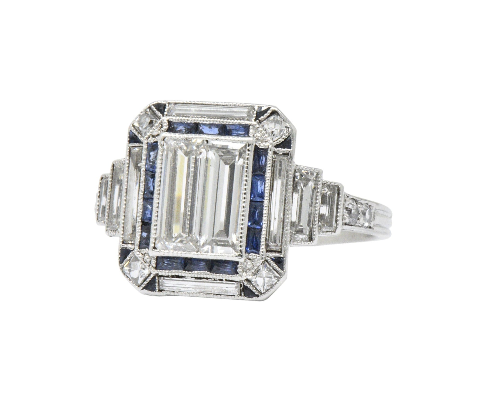 Unique Art Deco 2.90 CTW Diamond Sapphire Platinum Engagement Ring Wilson's Estate Jewelry