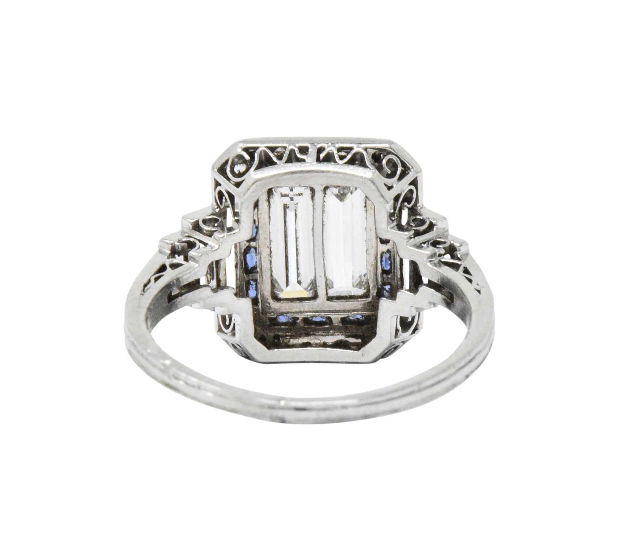 Unique Art Deco 2.90 CTW Diamond Sapphire Platinum Engagement Ring Wilson's Estate Jewelry