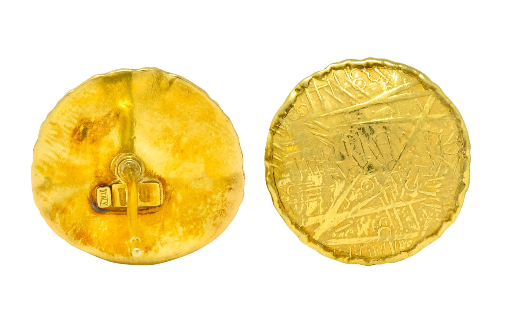 Unoaerre 18 Karat Yellow Gold Textured Disc Earrings - Wilson's Estate Jewelry