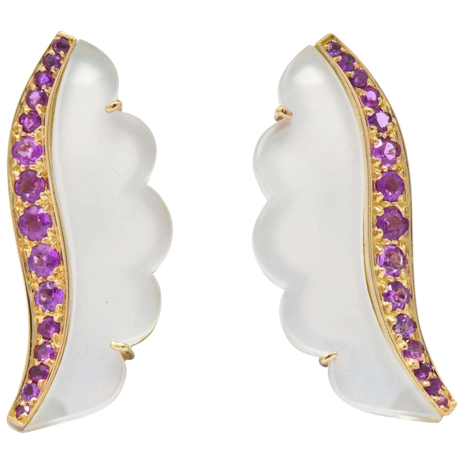 Van Cleef & Arpels 1.05 CTW Pink Sapphire Rock Crystal Mother Of Pearl 18 Karat Gold Ear-Clips Earrings Wilson's Estate Jewelry