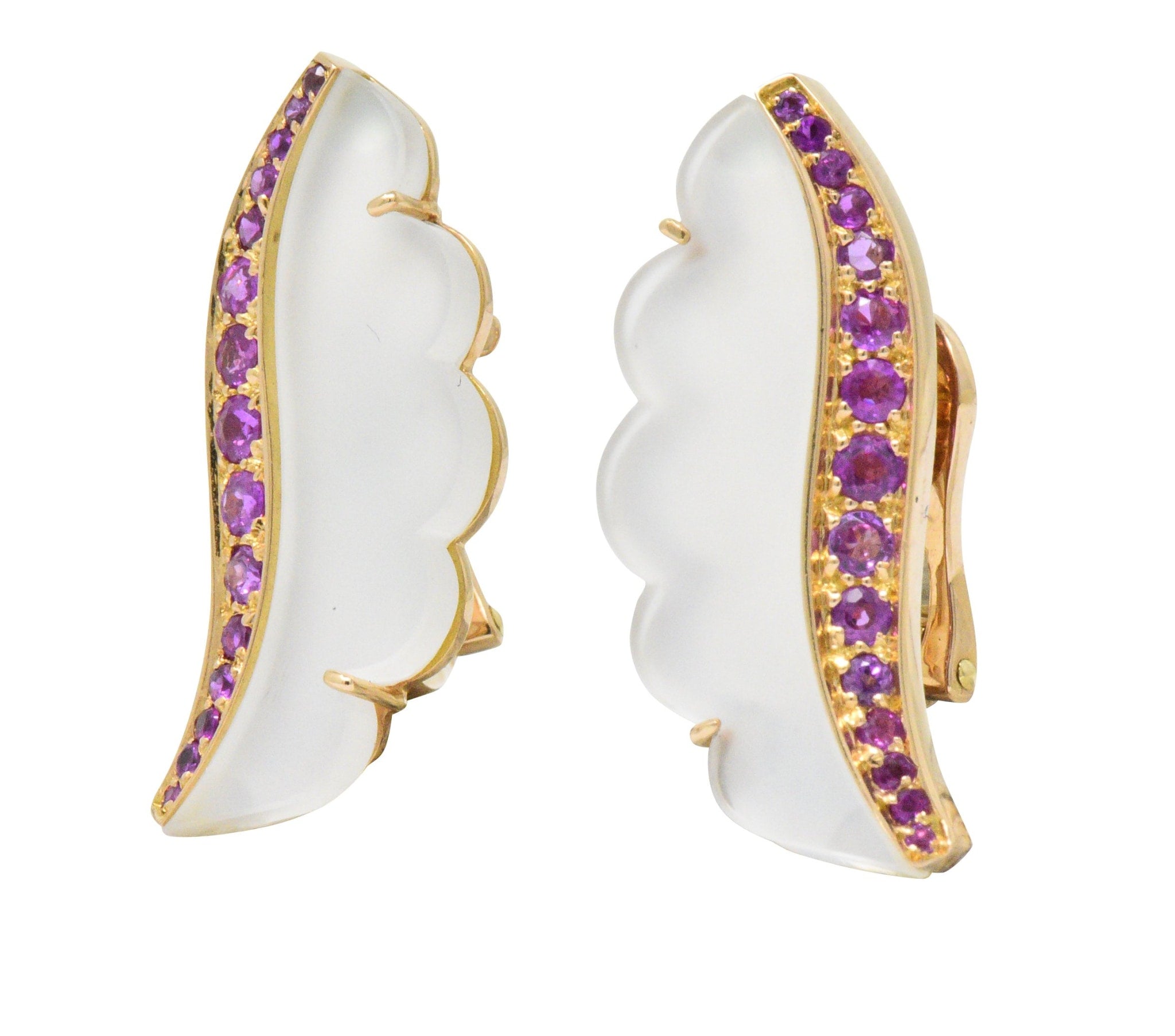 Van Cleef & Arpels 1.05 CTW Pink Sapphire Rock Crystal Mother Of Pearl 18 Karat Gold Ear-Clips Earrings Wilson's Estate Jewelry