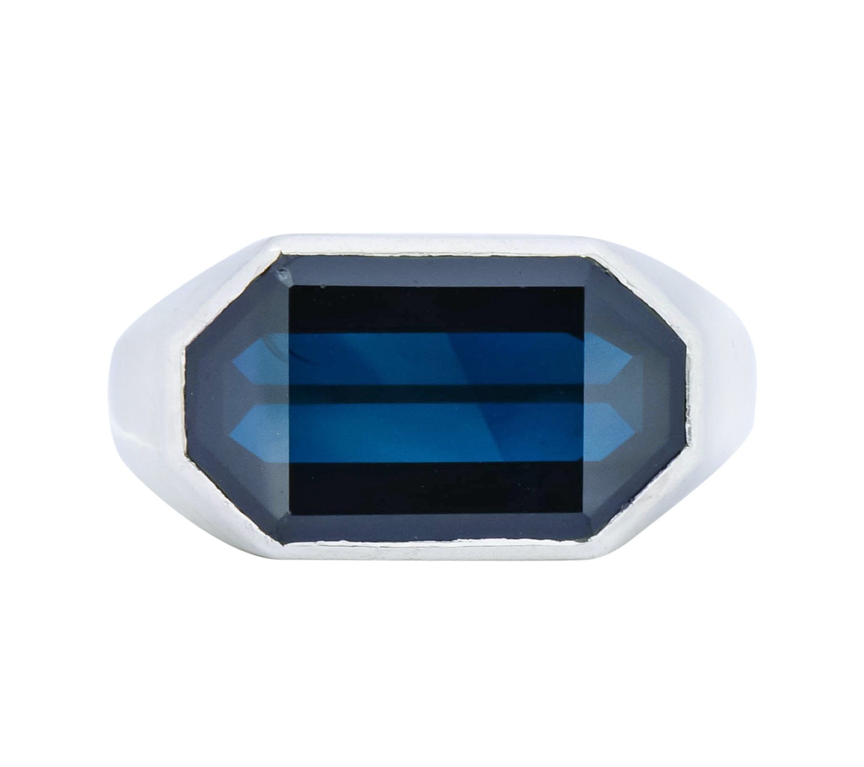 Van Cleef & Arpels 9.00 CTW No Heat Sapphire Platinum-Topped 18 Karat White Gold Men's Ring AGL - Wilson's Estate Jewelry