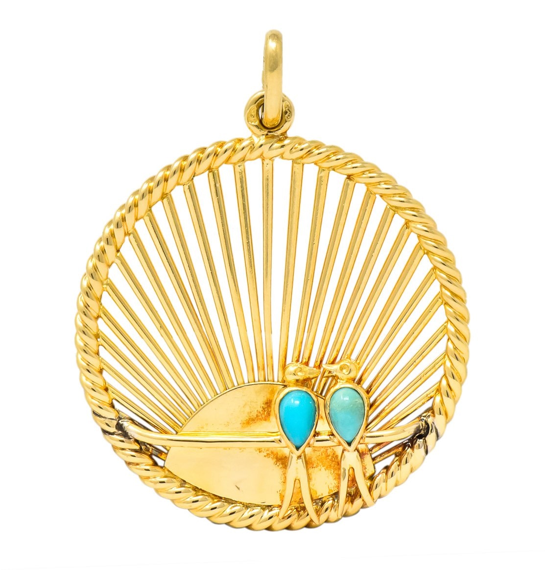 Van Cleef & Arpels Turquoise 18 Karat Gold Love Bird French Charm Circa 1950 - Wilson's Estate Jewelry