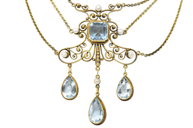 Stylish Aquamarine & Citrine Bead Necklace 18K White & Yellow Gold Clasp EraGem Estate, Antique & Vintage Jewelry