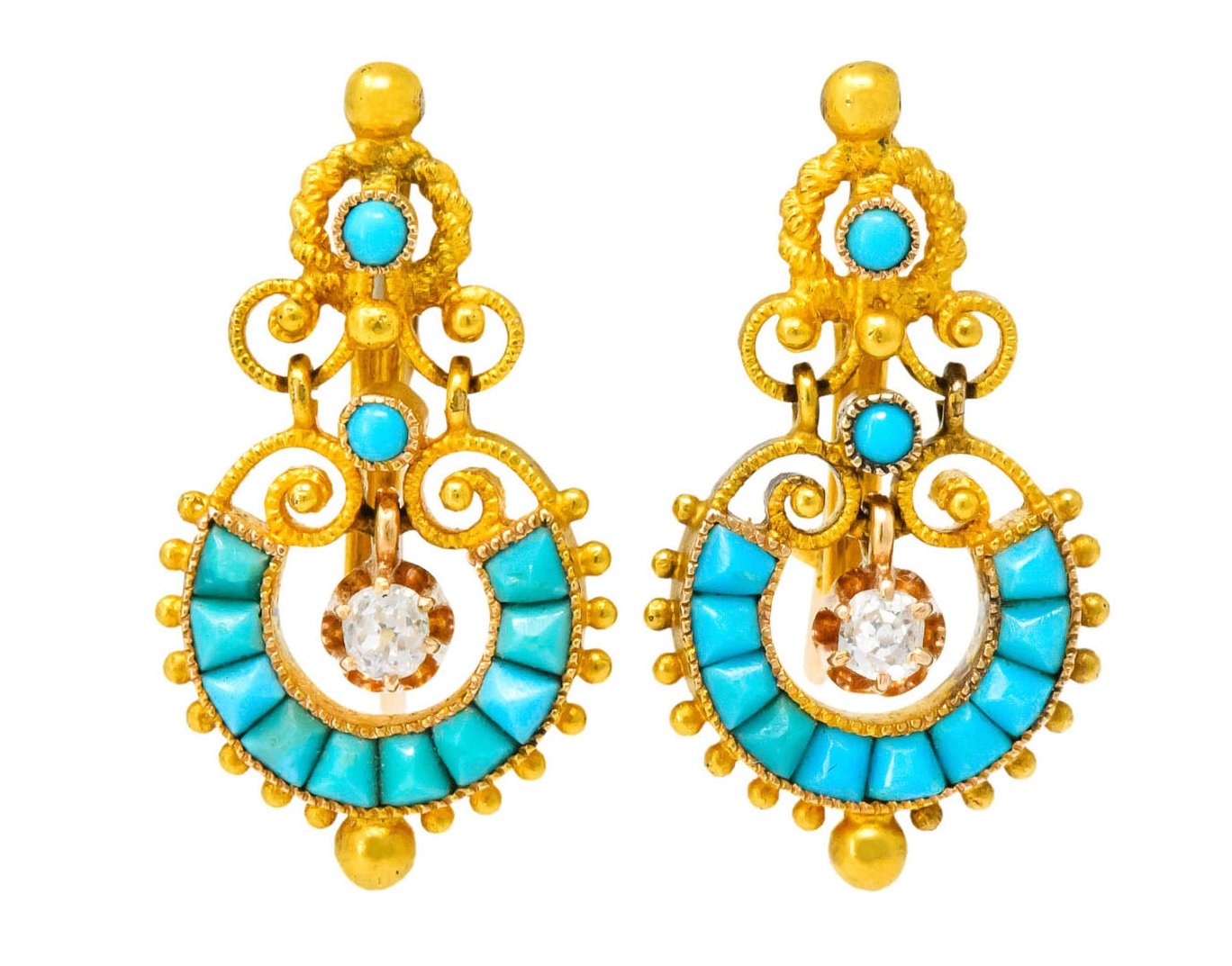 Victorian Diamond Turquoise 18 Karat Gold Drop Earrings | Wilson's ...