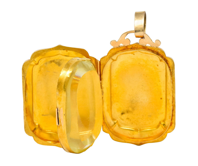 Victorian French Glass 18 Karat Two-Tone Gold Locket Pendant - Wilson's Estate Jewelry