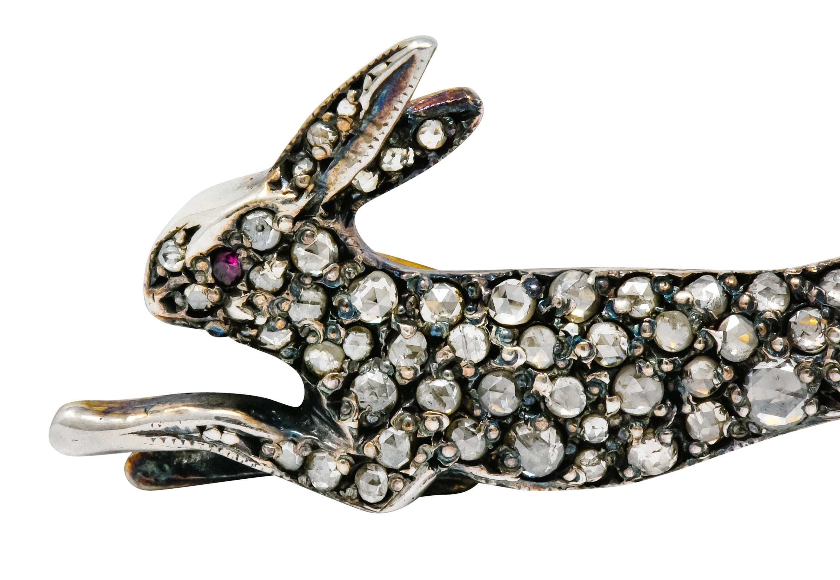 Victorian Rose Cut Diamond Silver-Topped Leaping Rabbit Hare Brooch - Wilson's Estate Jewelry