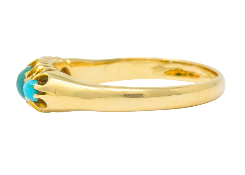Victorian Turquoise Diamond 18 Karat Yellow Gold Band Ring - Wilson's Estate Jewelry