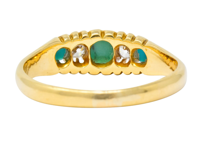 Victorian Turquoise Diamond 18 Karat Yellow Gold Band Ring - Wilson's Estate Jewelry