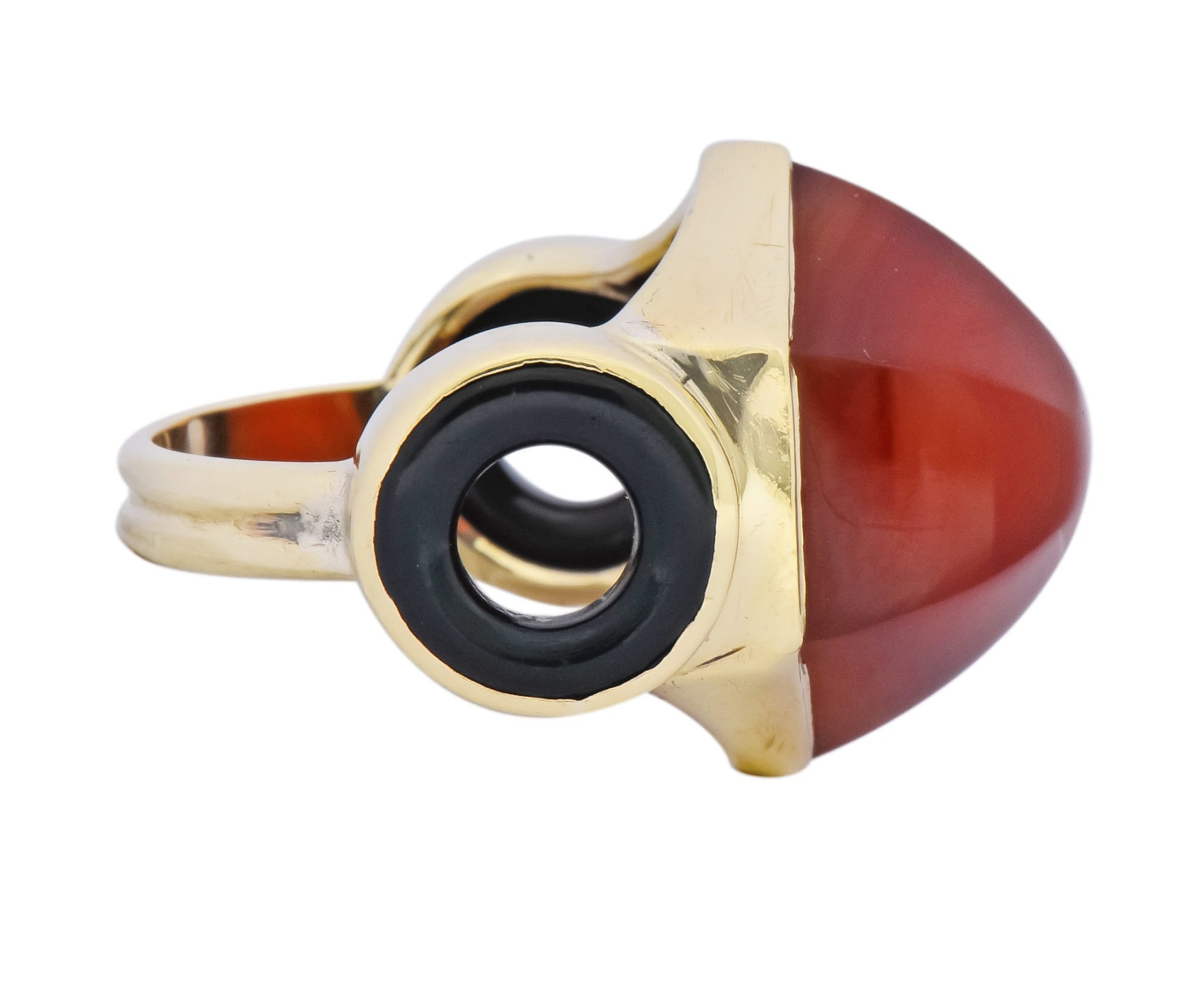 Walter Lampl Art Deco Carnelian Onyx 14 Karat Gold Cocktail Ring Circa 1930's - Wilson's Estate Jewelry