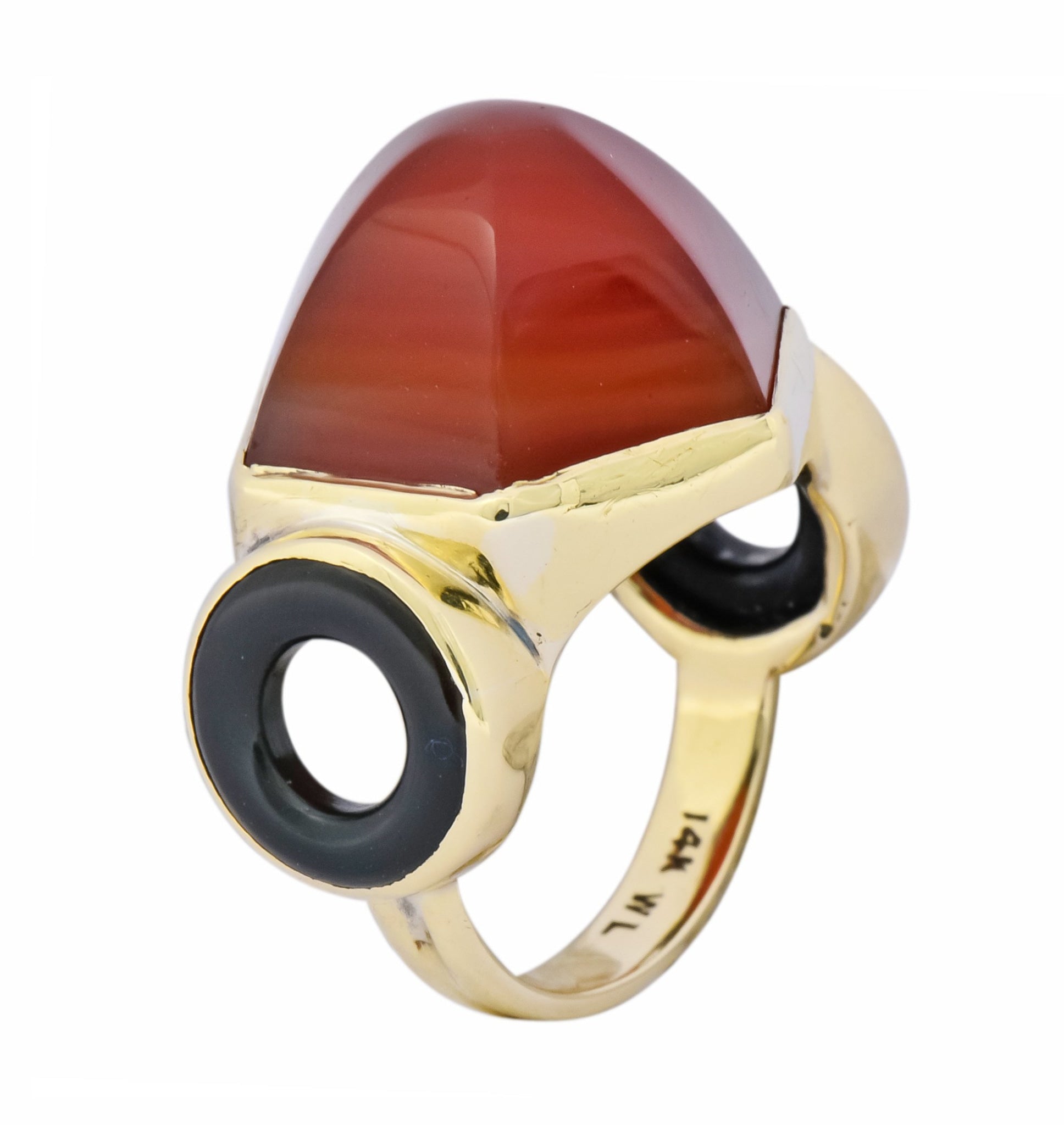 Walter Lampl Art Deco Carnelian Onyx 14 Karat Gold Cocktail Ring Circa 1930's - Wilson's Estate Jewelry