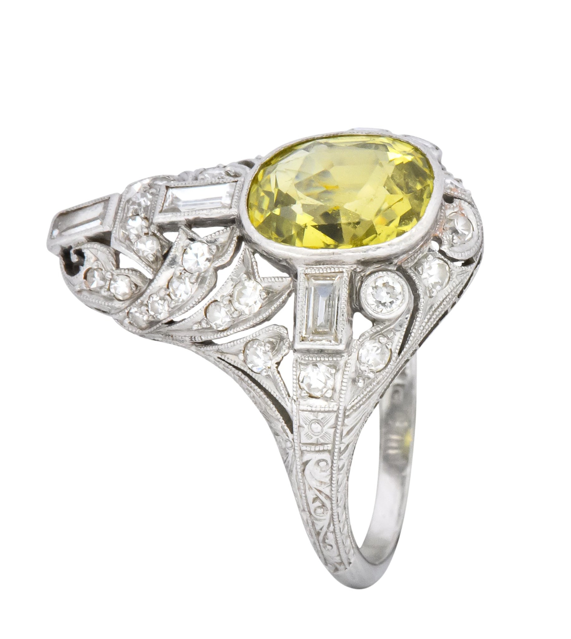 Walton & Co. Belle Epoque 3.70 CTW Chrysoberyl Diamond Platinum Dinner Ring - Wilson's Estate Jewelry