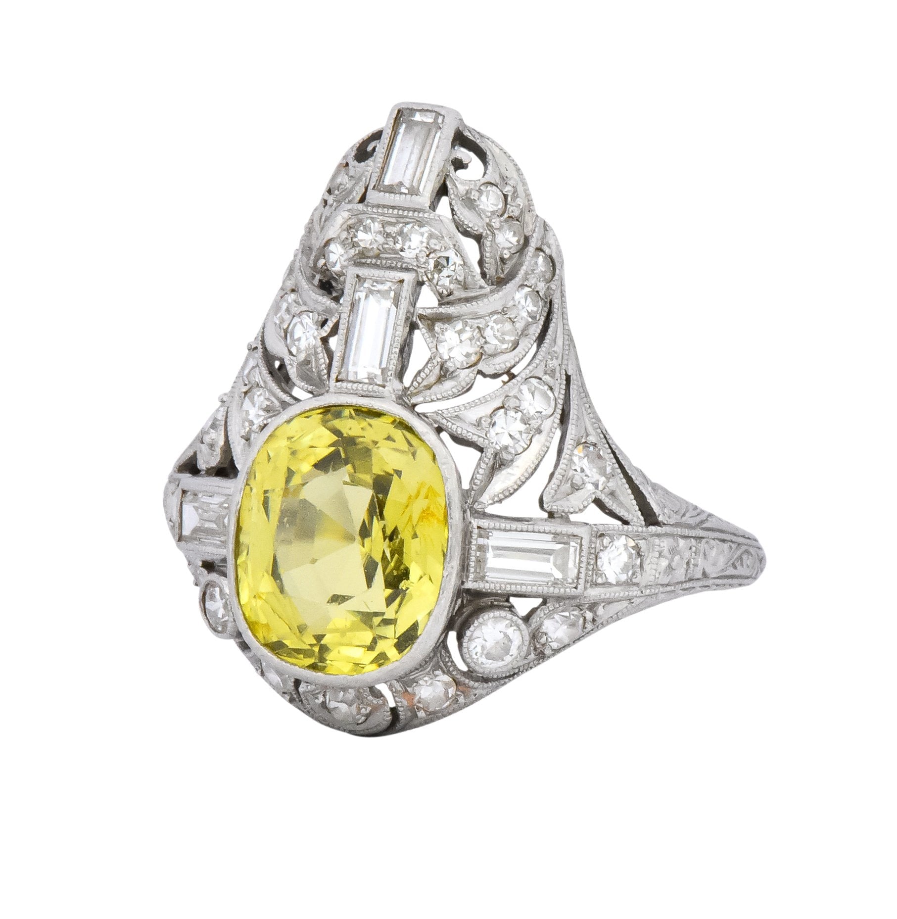 Walton & Co. Belle Epoque 3.70 CTW Chrysoberyl Diamond Platinum Dinner Ring - Wilson's Estate Jewelry