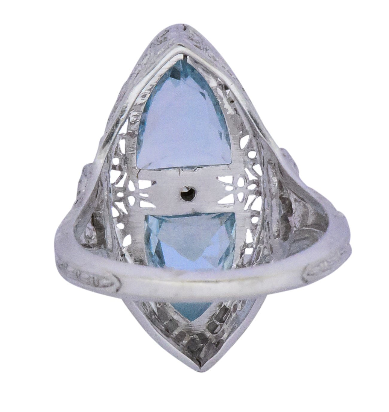 White & Co. Edwardian 4.05 CTW Aquamarine Diamond 14 Karat White Gold Ring Wilson's Estate Jewelry