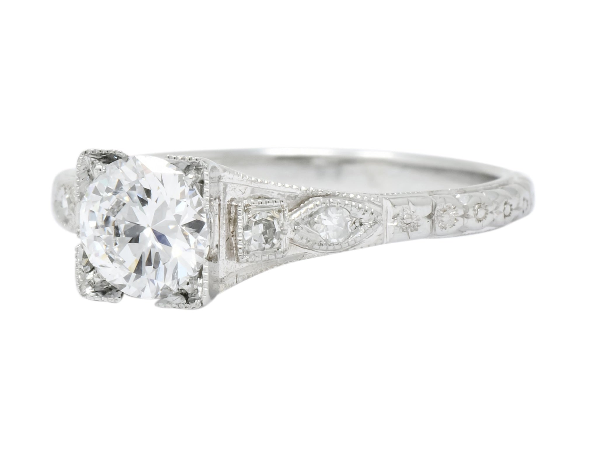 White Rose Jewelry Mfg. Co. Art Deco 0.78 CTW Diamond 18 Karat White Gold Engagement Ring GIA - Wilson's Estate Jewelry