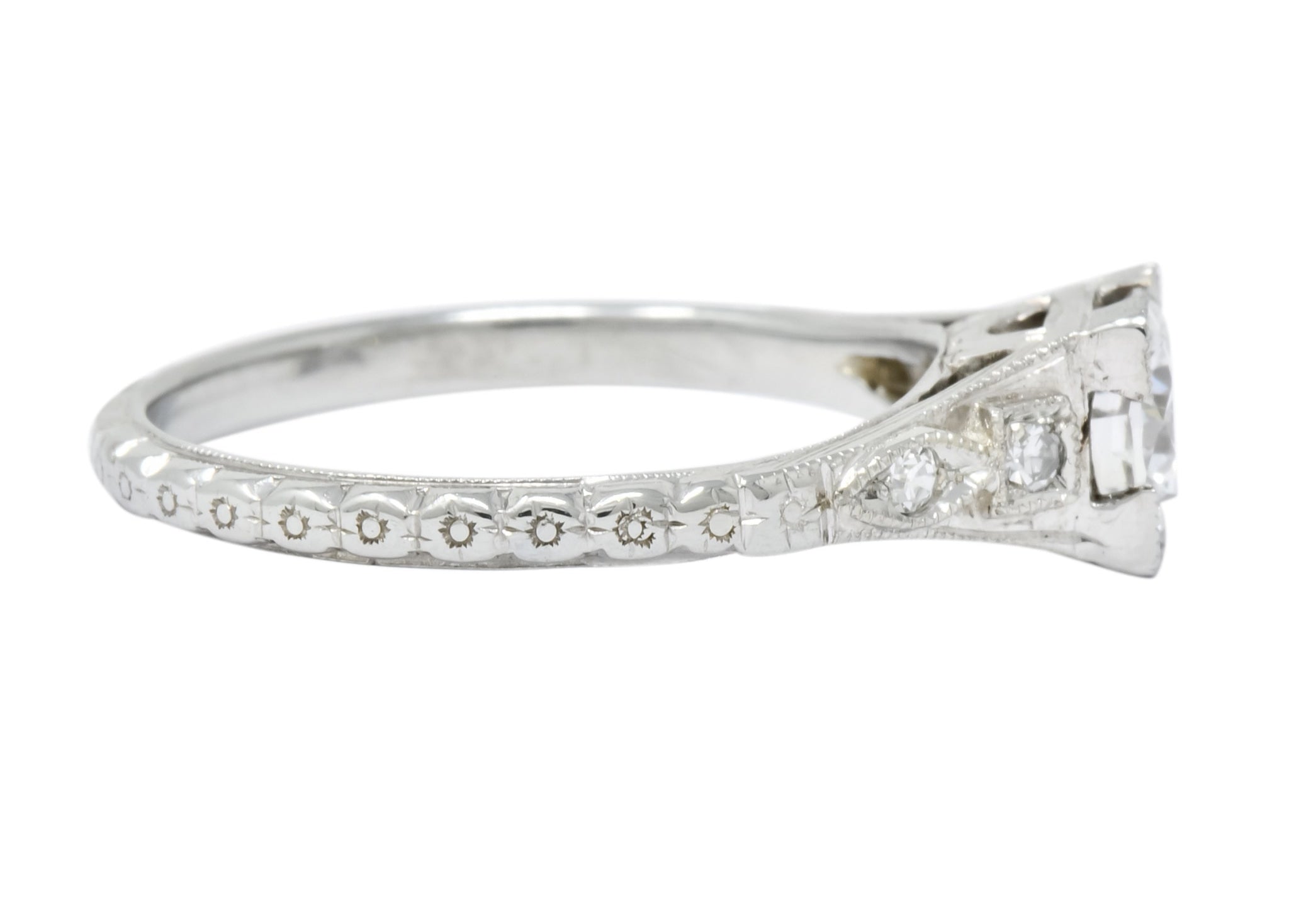 White Rose Jewelry Mfg. Co. Art Deco 0.78 CTW Diamond 18 Karat White Gold Engagement Ring GIA - Wilson's Estate Jewelry