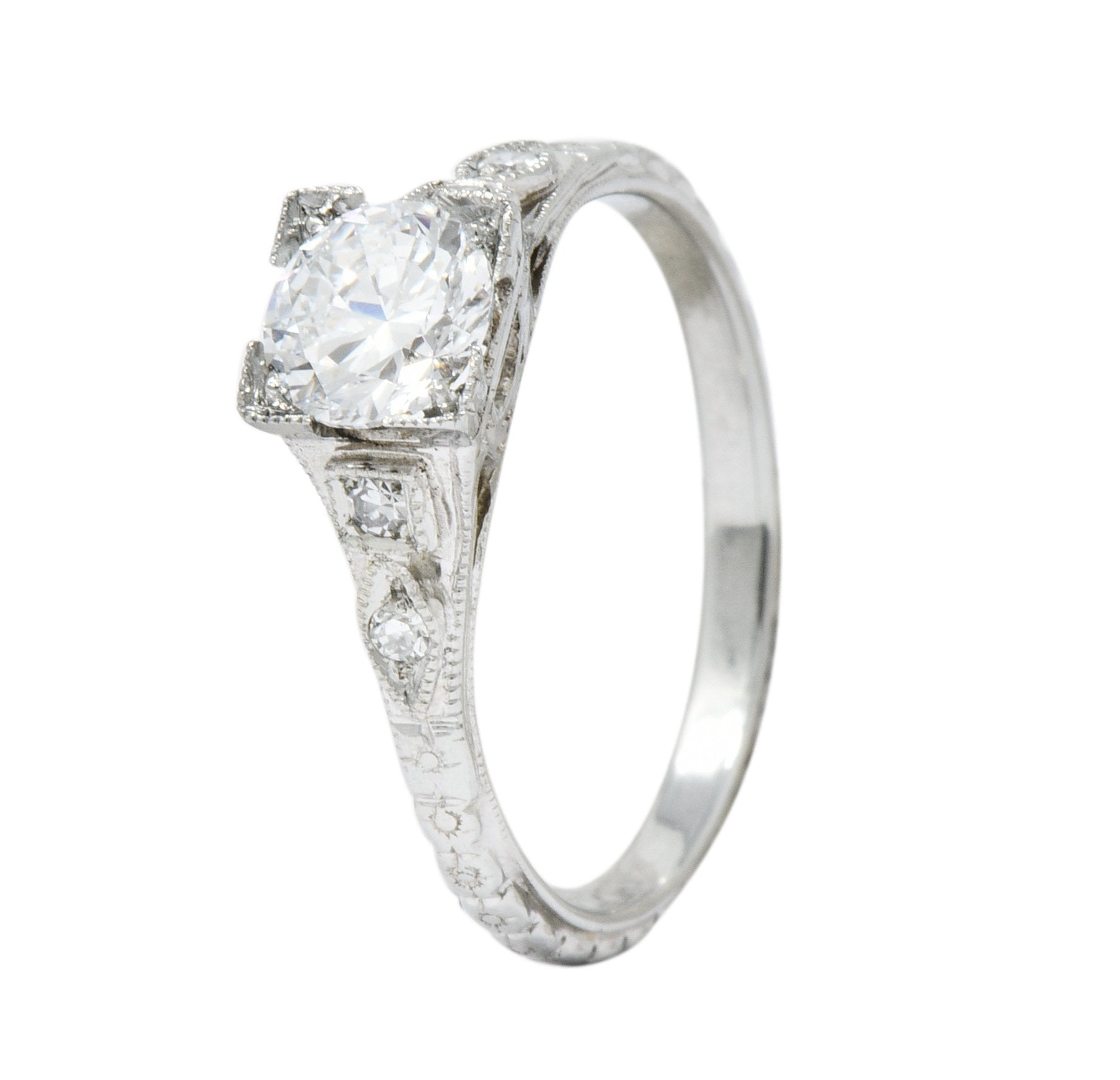 White Rose Jewelry Mfg. Co. Art Deco 0.78 CTW Diamond 18 Karat White Gold Engagement Ring GIA - Wilson's Estate Jewelry