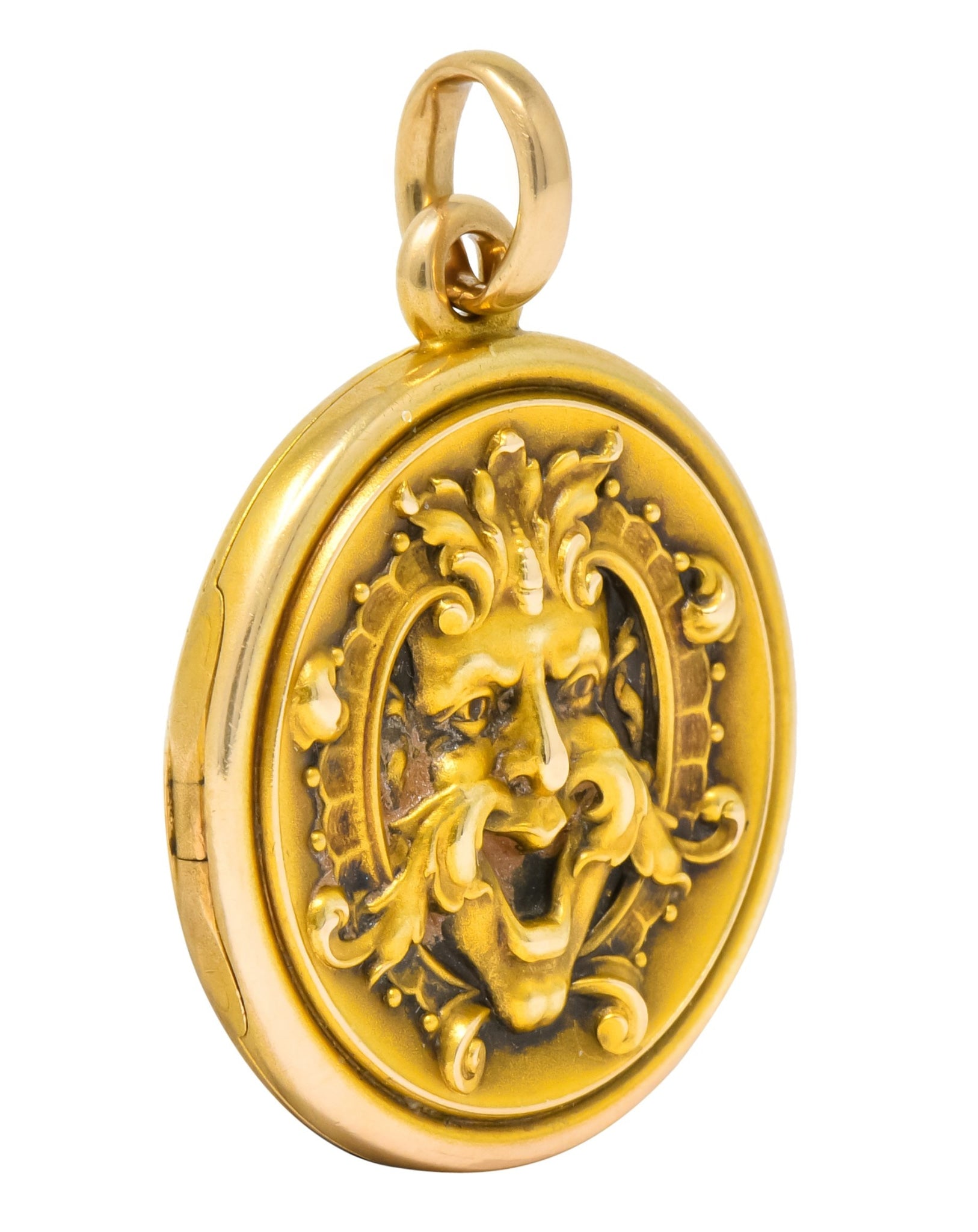 Whiteside & Blank Art Nouveau 14 Karat Gold Green Man Foliate Locket - Wilson's Estate Jewelry